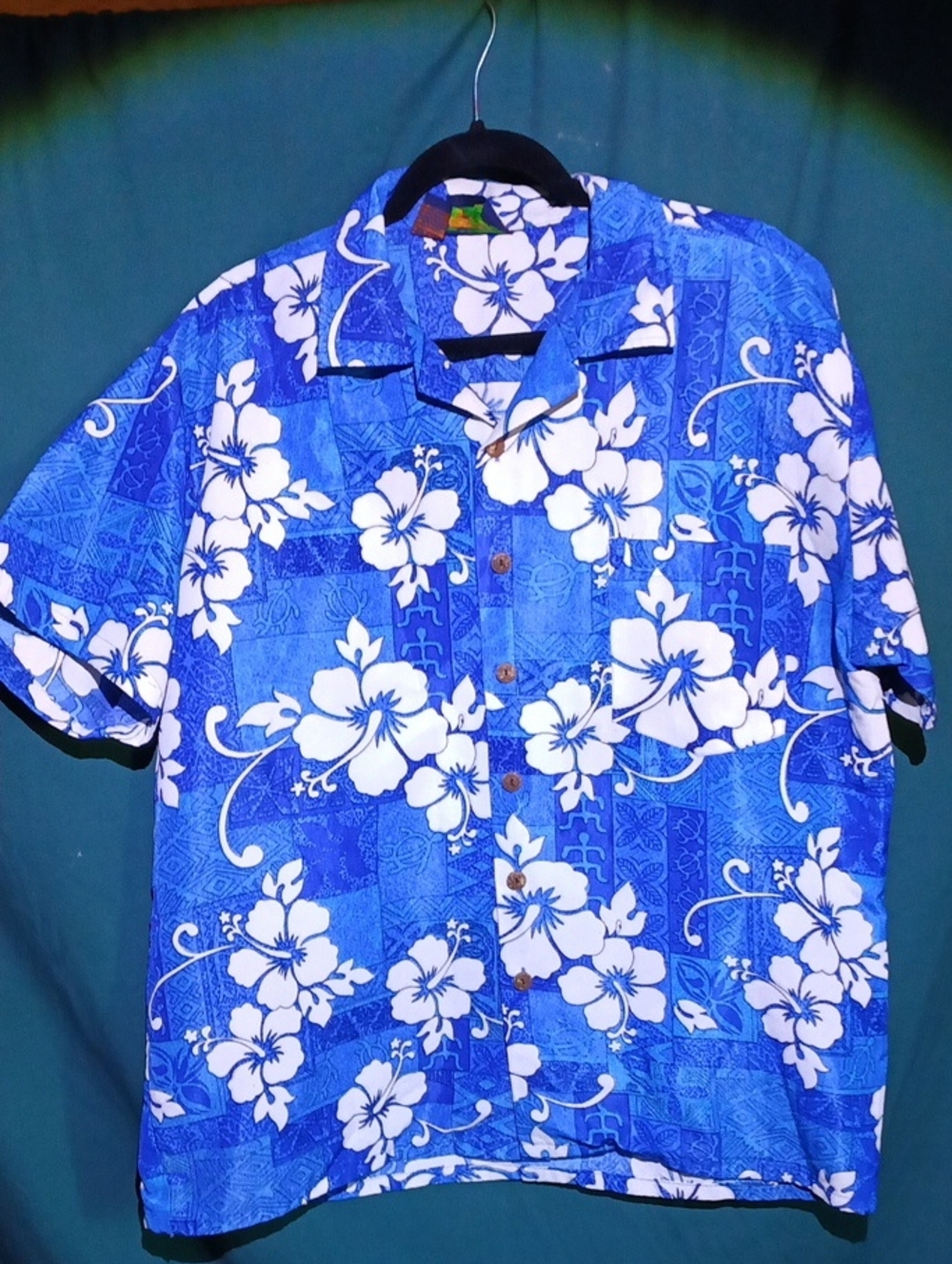 Men's Blue Floral Short-Sleeve Button-Down Shirt